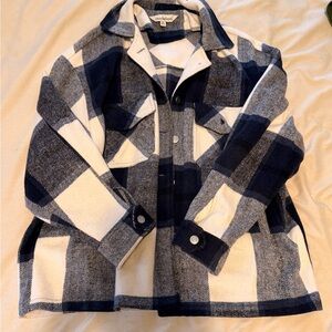 DAVI & DANI Blue and White Plaid Jean Jacket